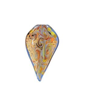 Art Glass Necklace Pendant Teardrop Blue Gold Paisley 2.5" x 1.5" No Chain NEW